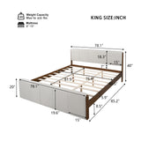 King Size Platform Bed Frame with Upholstered Headboard & Pine Wood Frame for Kids/Teens/Adults, No Box Spring Needed