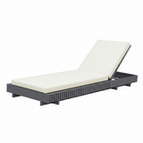 Acacia Wood Outdoor Chaise Lounge with 6-Position Adjustable, Cream 2-Fold Waterproof Cushion & Gray Frame for Patio, Poolside, Garden