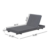 Acacia Wood Outdoor Chaise Lounge with 6-Position Adjustable, Cream 2-Fold Waterproof Cushion & Gray Frame for Patio, Poolside, Garden
