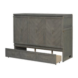 Queen Size Murphy Bed, Pine Wood Cabinet Bed with Built-in Charging Station & 3 Drawers for Bedroom, Living Room, Apartment