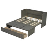 Queen Size Murphy Bed, Pine Wood Cabinet Bed with Built-in Charging Station & 3 Drawers for Bedroom, Living Room, Apartment