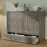 Queen Size Murphy Bed, Pine Wood Cabinet Bed with Built-in Charging Station & 3 Drawers for Bedroom, Living Room, Apartment