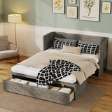 Queen Size Murphy Bed, Pine Wood Cabinet Bed with Built-in Charging Station & 3 Drawers for Bedroom, Living Room, Apartment