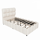 Twin Size Upholstered Velvet Platform Bed Frame with High Headboard & Wavy Footboard for Kids/Teens/Adults, Wood Slat Support