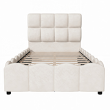 Twin Size Upholstered Velvet Platform Bed Frame with High Headboard & Wavy Footboard for Kids/Teens/Adults, Wood Slat Support