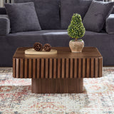 Modern Handcraft Drum Coffee Table Square Coffee Table for Living Room,Small Wooden Coffee Table with Sturdy MDF Pedestal