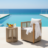 2-Piece Outdoor Swivel Conversation Set, Rope Wicker Swivel Chairs & Acacia Wood Side Table, Small Space Patio Furniture Set