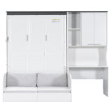 Full Size Multi-Functional Murphy Bed with Sofa, Desk, and Storage Cabinet – Space-Saving Foldable Design, White