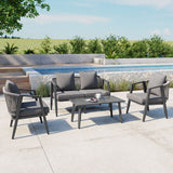 4-Piece Outdoor Patio Conversation Set, Rope Woven Chairs and Loveseat with Cushions & Coffee Table