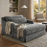 59.45"W Chenille Chaise Lounge Sofa Bed, 2-Seat Sleeper Loveseat Sofa Chair with Textured Surface & 2 Back Cushions
