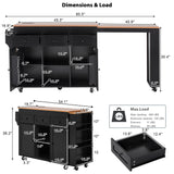 Rolling Kitchen Island with Extendable Dining Table, Kitchen Cart Storage Cabinet Island Table with Drawers & Power Outlet, Black