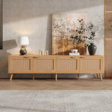 70" TV Stand for TVs up to 80", Natural Media Console with Rattan Doors & Cable Holes, TV Entertainment Center