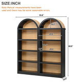 Set of 2 Arched Bookshelves, 5-Tier Farmhouse Open Display Bookcase with Two-Tone Finish & Fabric-Wrapped Top