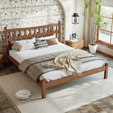Queen Size Platform Bed Frame Bamboo Bed with Diamond-shaped Headboard, Brown