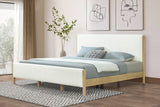 King Size Upholstered Platform Bed Frame with Headboard, White&Natural