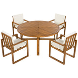 5-Piece Outdoor Patio Dining Set Acacia Wood Outdoor Dining Set Patio Furniture Set with Four Armchairs and a Table for Garden, Balcony, Backyard, Beige