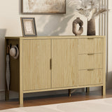 Wooden Buffet Cabinet, Wave-Pattern Sideboard with 3 Drawers & Hooks, Storage Cabinet Cupboard, Natural