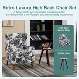 Wingback Accent Chair & Coffee Table Set, Reading Armchair Vintage Luxury Lounge Chair, Antique White+Gray