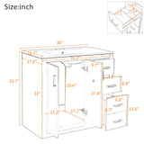 36" Retro Style Bathroom Vanity with Ceramic Sink, Freestanding Storage Cabinet with 3 Drawers & 2 Soft-Close Doors