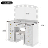 Luxurious Makeup Vanity with 10 Hollywood Bulbs, 3 Color Lighting Modes, Classic Dressing Table with Cushioned Stool and 9 Storage Drawers for Bedroom