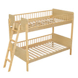 Twin Over Twin Wooden Bunk Bed with 3 Storage Shelves, Interchangeable Left/Right Ladder, Natural