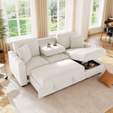 90"W L-Shaped Sectional Sleeper Sofa Modular Sofa Couch with Reversible Storage Chaise, Drop-Down Dual Cup Holders