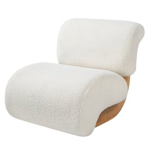 Curved Accent Chair Ergonomic Slipper Chair Upholstered Single Sofa Chair Reading Armless Lounge Chair, Beige