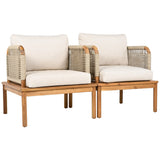 2pcs Patio Accent Chair Club Chair Outdoor Sofa Lounge Chair with Weather-resistant Acacia Wood Frame & Cushion, Teak+Beige