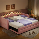 Twin XL Velvet Upholstered Daybed with Pop-Up Trundle & LED Lights