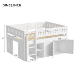 Full Size Loft Bed with Storage Cabinet & Chalkboard Panel, Kids/Teens Bedroom Bed Frame, White