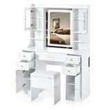 41"W Dressing Table Vanity Table Makeup Table Set with Cushioned Storage Stool, Lighted Mirror, Charging Station, Drawer and Cabinet, White-ModernLuxe