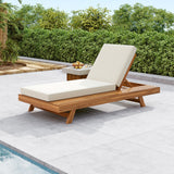 Outdoor Chaise Lounge Patio Daybed Recliner Lawn Sunbathing Bed with Adjustable Back & Water-resistant Cushion,Cream&Teak