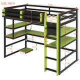 Twin Size Gaming Loft Bed with Desk & RGB Lights, Wood Bed Frame with USB Charging Ports & Side Organizer