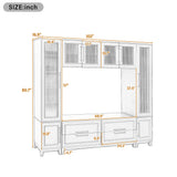 102"W Wall Unit Entertainment Center TV Stand Media Console, Fits 75" TVs, Fluted Glass Doors & Storage Drawers, Black