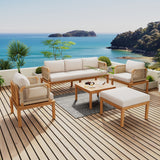 5pcs Outdoor Sofa Set Patio Conversation Set Outdoor Lounge Furniture Set with Coffee Table&Cushion, Weather-Resistant Frame,Teak+Beige