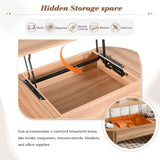 Lift Top Coffee Table with Hidden Storage, Oval Wooden Center Table, Space-Saving Home Furniture, Natural