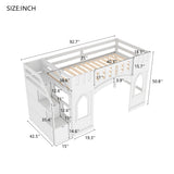 Twin Size Loft Bed with Storage Staircase and Window, Pine Wood Loft Bed Frame