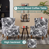 Wingback Accent Chair & Coffee Table Set, Reading Armchair Vintage Luxury Lounge Chair, Antique White+Gray