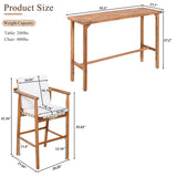 3-Piece Outdoor Acacia Wood Bar Set Patio Dining Set, Patio Counter Height Dining Table & Stools with Cushions, Natural