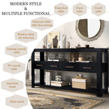 62.2'' Large Entryway Table with 4 Drawers,Painted Console Table with 3-Tier Open Shelves and Metal Handles,Versatile Hallway Sofa Table for Living Room, Bedroom, Foyer and Kitchen, Black
