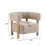 Accent Chair, Boucle Upholstered Armchair, Wood Single Sofa Lounge Chair
