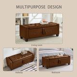 48" Ottoman Bench with Storage, Bench for Bedroom,Living Room,Hallway, Upholstered Tufted Faux Leather PU Ottoman Brown