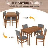 5-Piece Rectangle Wooden Dining Table Set, Mid Century Modern Kitchen Table and 4 Upholstered Chairs for Home, Saving Space