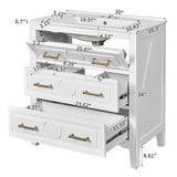 30"W Bathroom Vanity with Ceramic Sink, Free Standing Single Vanity Set with 3 Drawers, Solid Wood Frame, Classic Design