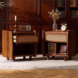 Nightstand with Rattan Detail, Modern Bedroom End Table with Open Shelf & Drawer