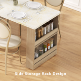 Extendable Kitchen Island Storage Dining Table with 2 Drawers, Power Outlet & Side Open Shelves, Natural