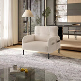 Corduroy Accent Chair, Wide Seat Single Armchair with Side Pockets, Comfortable Reading Chair for Living Room & Bedroom, Beige