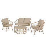 4 PCS Outdoor Sofa Set Outdoor Conversation Set Modular Garden Furniture Set Patio Seating Group for 4, Club Chair & Cushion & Table,Brown