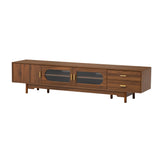 TV Stand for TVs Up to 85", Mid-Century Modern TV Cabinet Media Console Entertainment Center with Fluted Glass Doors & 2 Drawers, Walnut