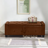 48" Ottoman Bench with Storage, Bench for Bedroom,Living Room,Hallway, Upholstered Tufted Faux Leather PU Ottoman Brown